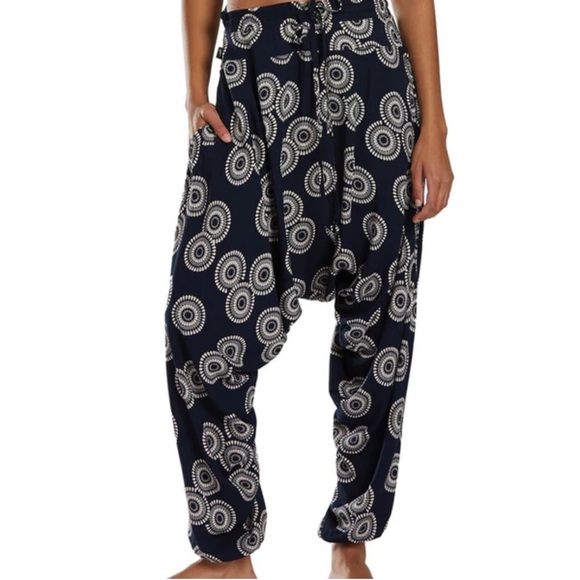 Buddha Pants Pants - Buddha Pants Sunshine Harem Yoga Pants Navy Cotton Packable Relaxed Fit-Medium